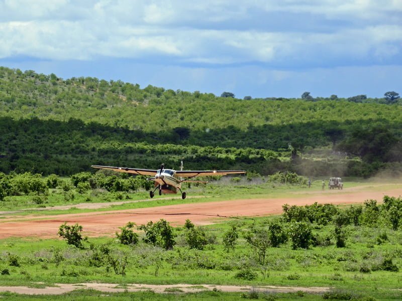 A plane landing in Ruaha National Park